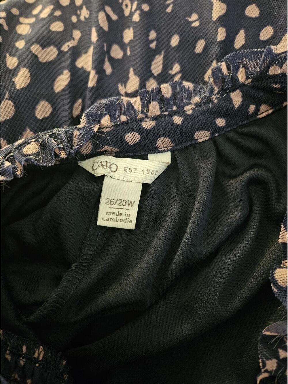 Cato Navy Blue Pink Abstract Speckled Smocked Keyhole Tie Tunic Top-Size 26/28W - Picture 3 of 5